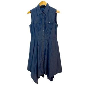 Chetta B Western Blue Chambray Sleeveless handkerchief dress, cotton, 10